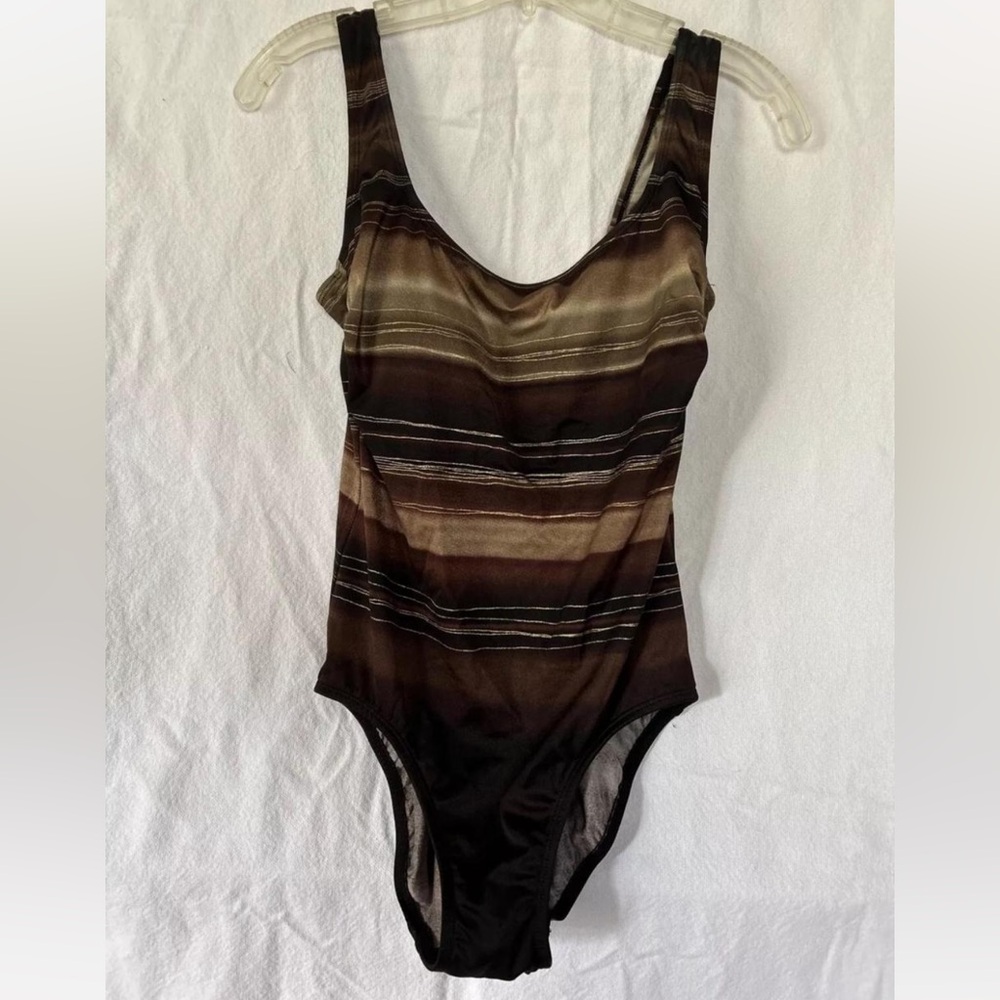 Croft & borrow Striped Brown and Tan Swimsuit